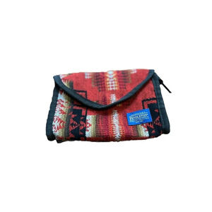 PENDLETON Wool Cosmetic Travel Bag Wool Southwestern Pattern Lined Zip Snap Red